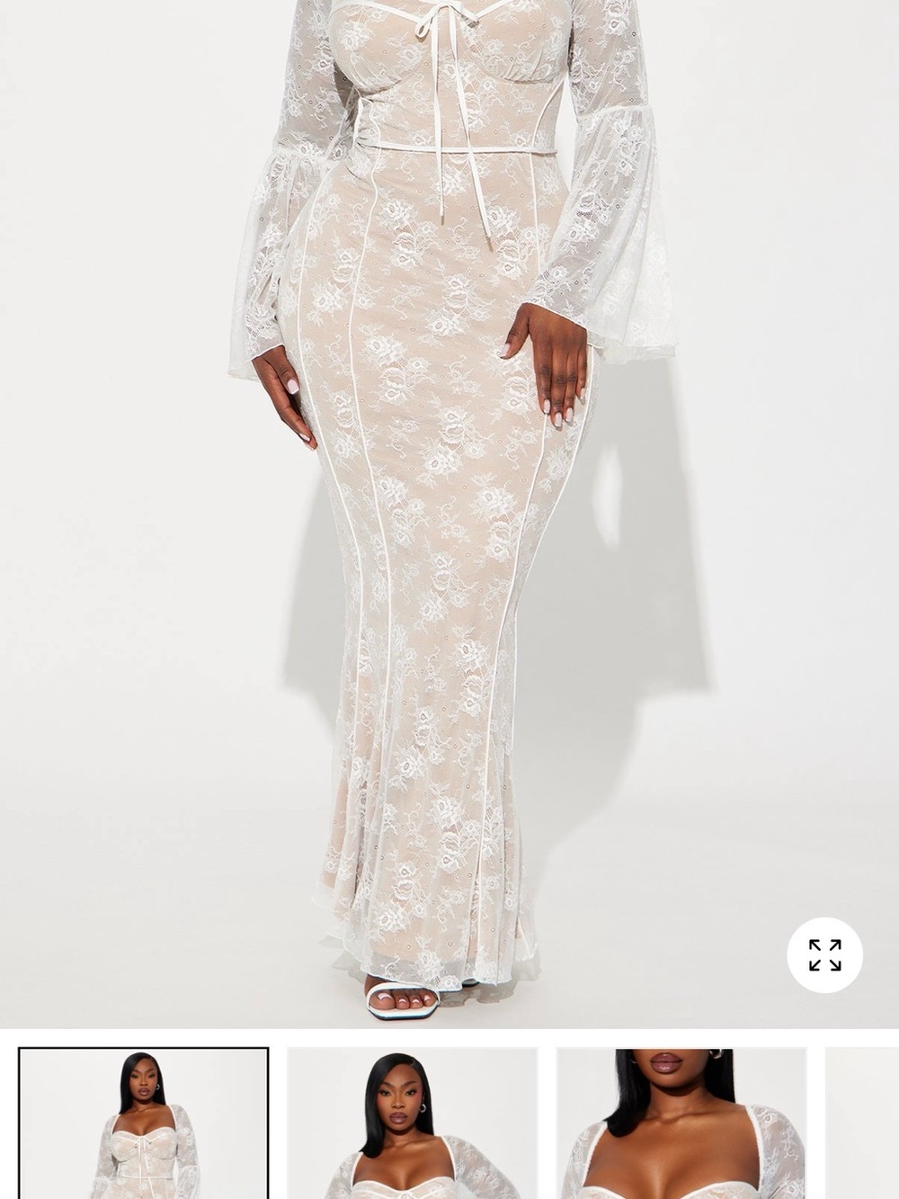 Fashion Nova Nude Maxi Skirt with White Lace Overlay